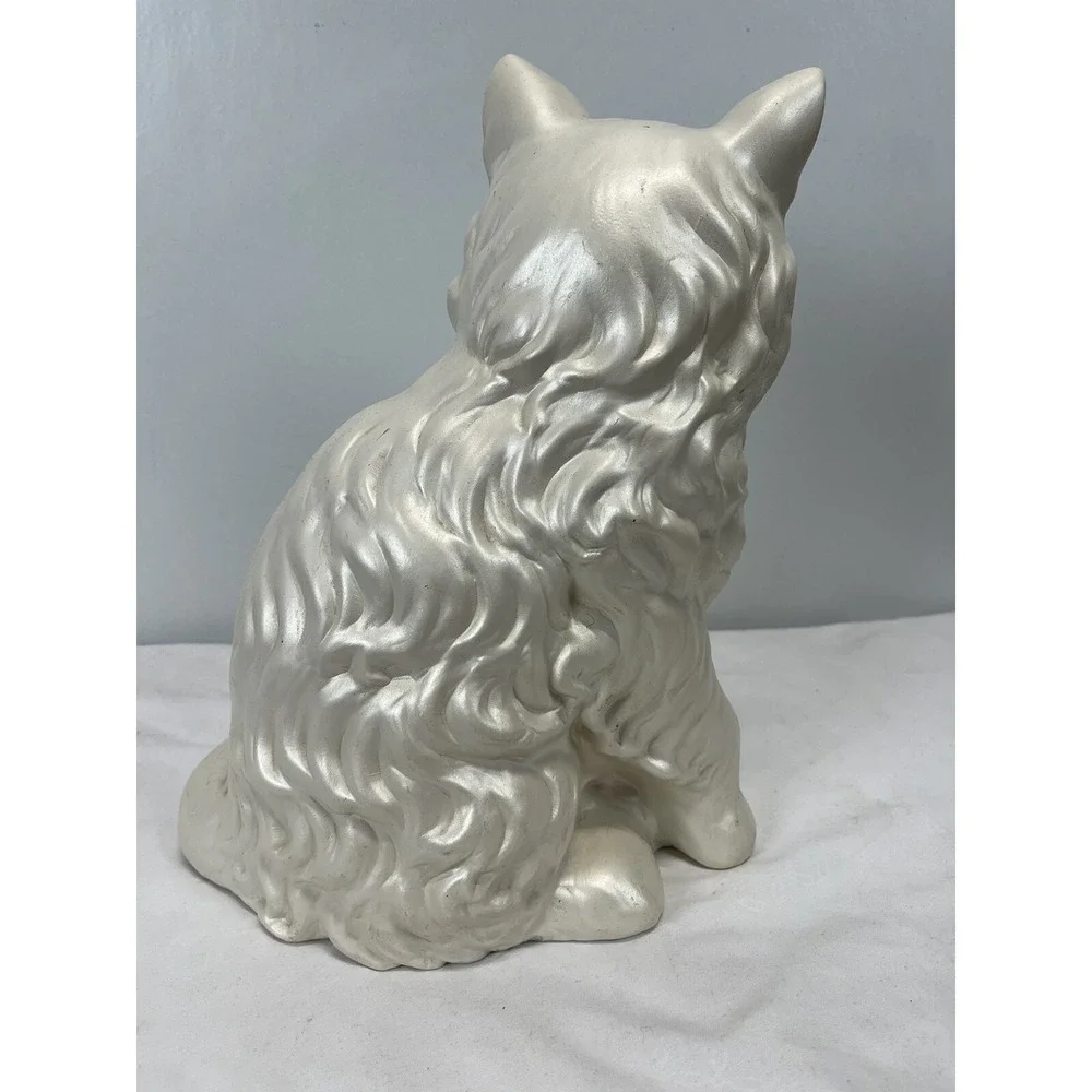 Vintage MCM Persian White Cat Statue with Green Eyes 12